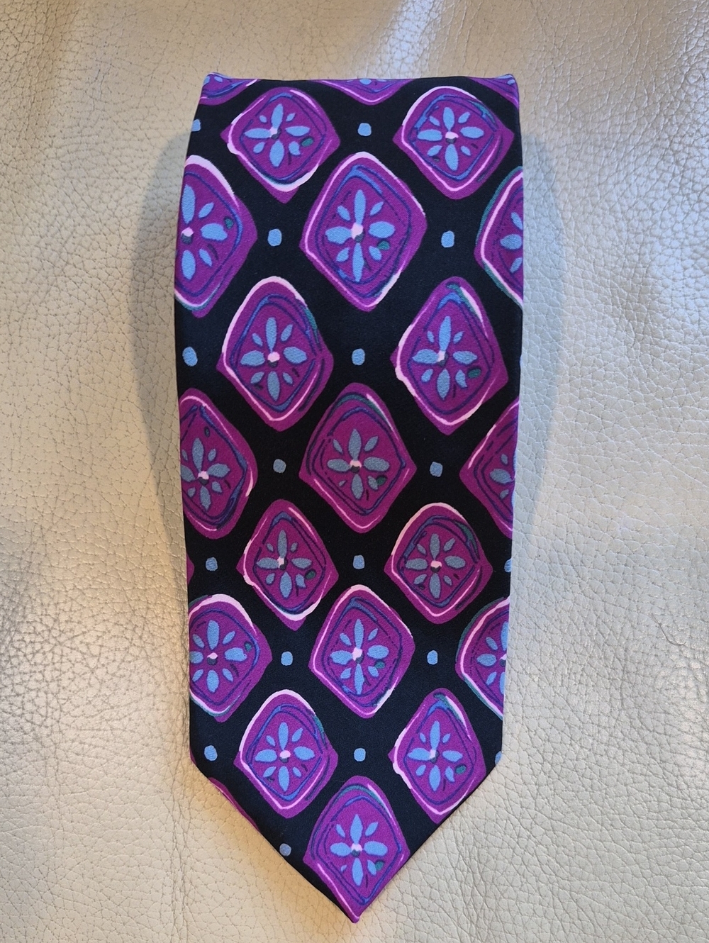 Fendi Hand Made In Italy Purple and Blue Geometric Silk Tie